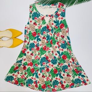 Umgee | Green Red Tropical Lace Back Tunic Dress